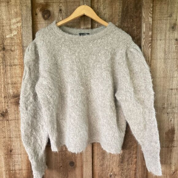 J. Crew Alpaca Merino Wool Textured Knit Crew Neck Pull over Puff Sleeve Sweater - Picture 2 of 8